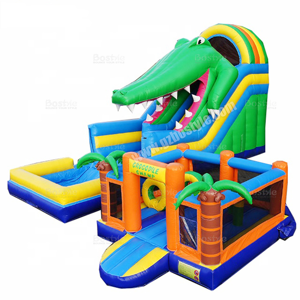 commercial inflatable water slide crocodile water slide adult large inflatable water park double lane slide with pool for kids