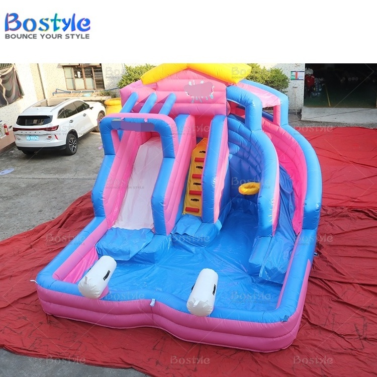 Commercial kids bounce house water slide with pool pink backyard water slide water inflatable bouncer slide for sale