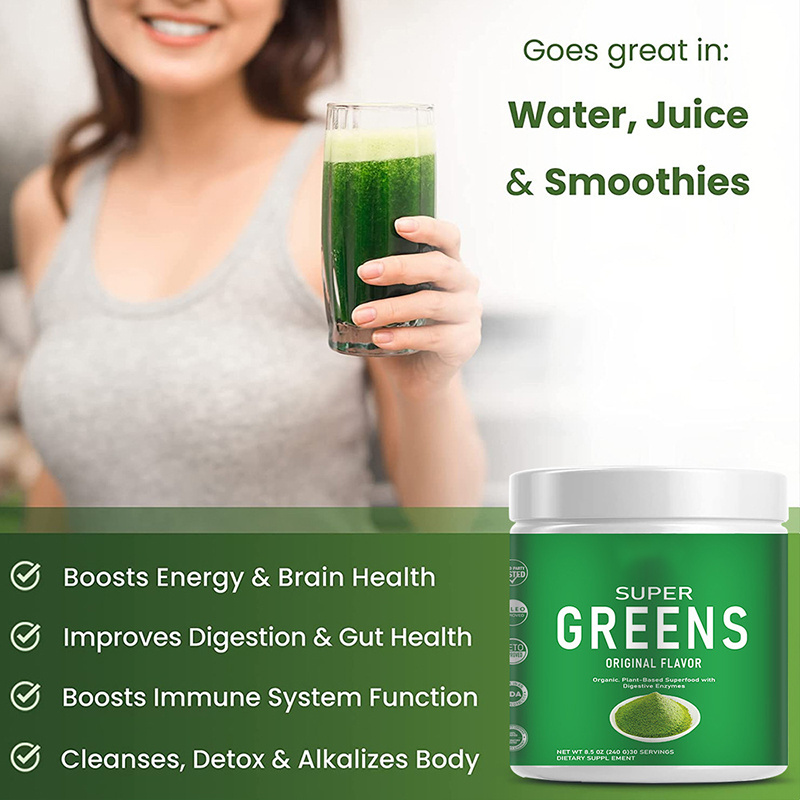 Vegan Juice Supplement Greens Blend Superfood Green Energy Drink Super Greens Powder With Spirulina Probiotics