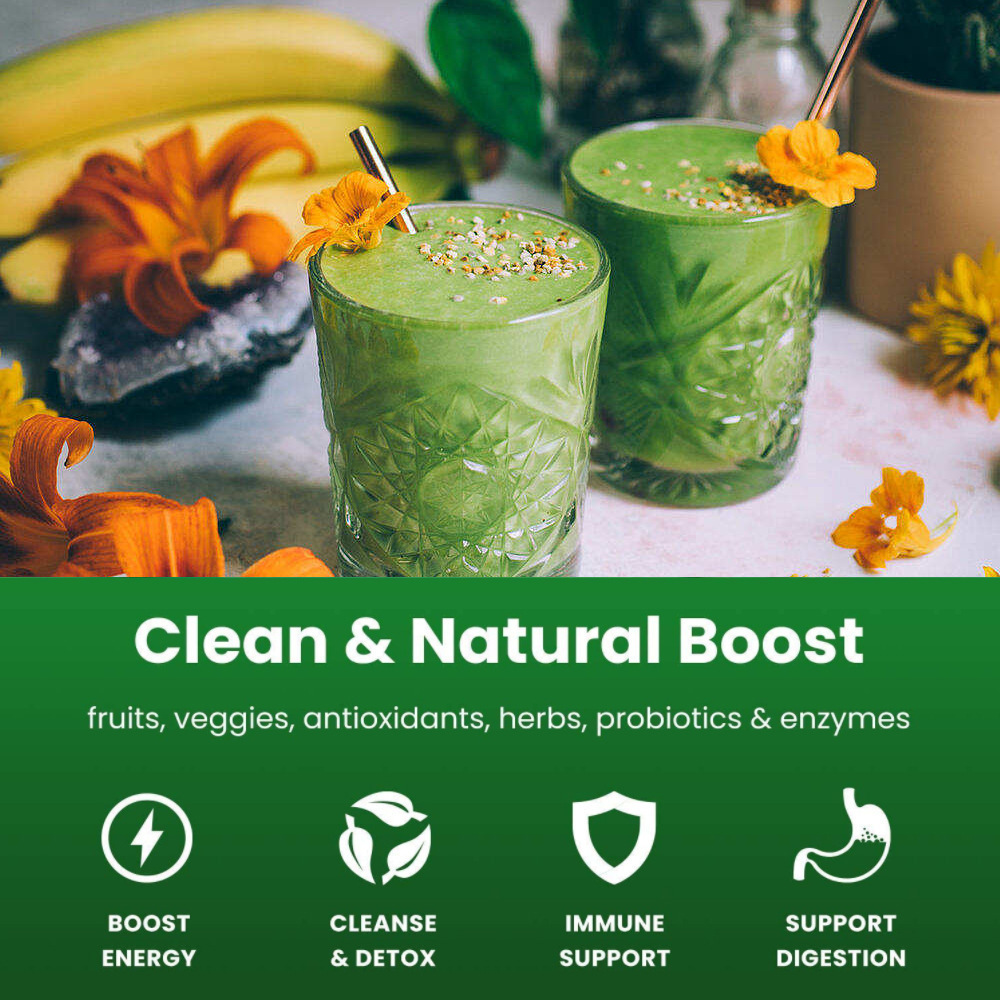 Vegan Juice Supplement Greens Blend Superfood Green Energy Drink Super Greens Powder With Spirulina Probiotics