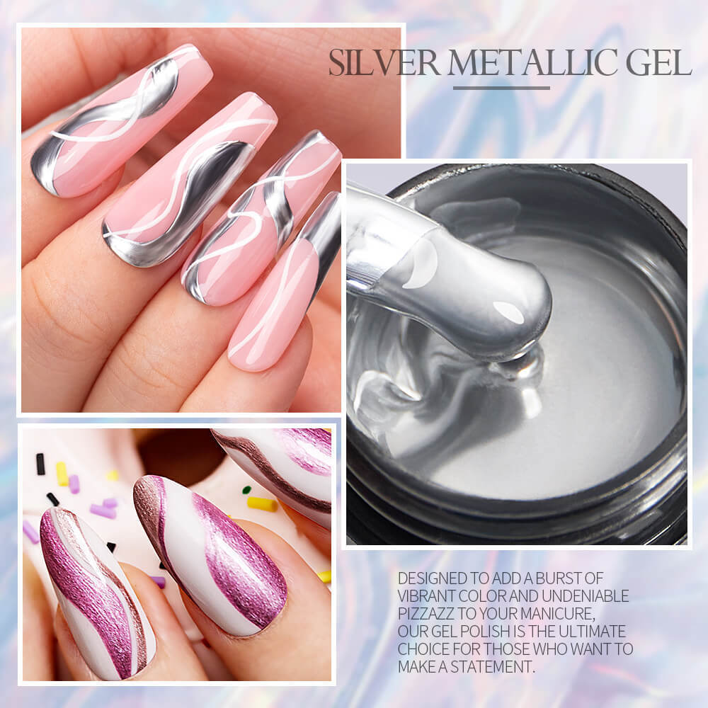 Free Sample BOZLIN 12 Colors 5ml High Pigment Gold Silver Metal Mirror Painting Nail Gel Metallic Gel