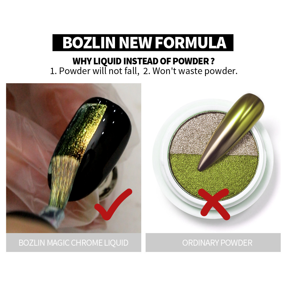 Bozlin Chrome Liquid 5Ml Magic Metallic Mirror Effect Mirror Nail Powder Nail Powder Chrome Liquid Nails