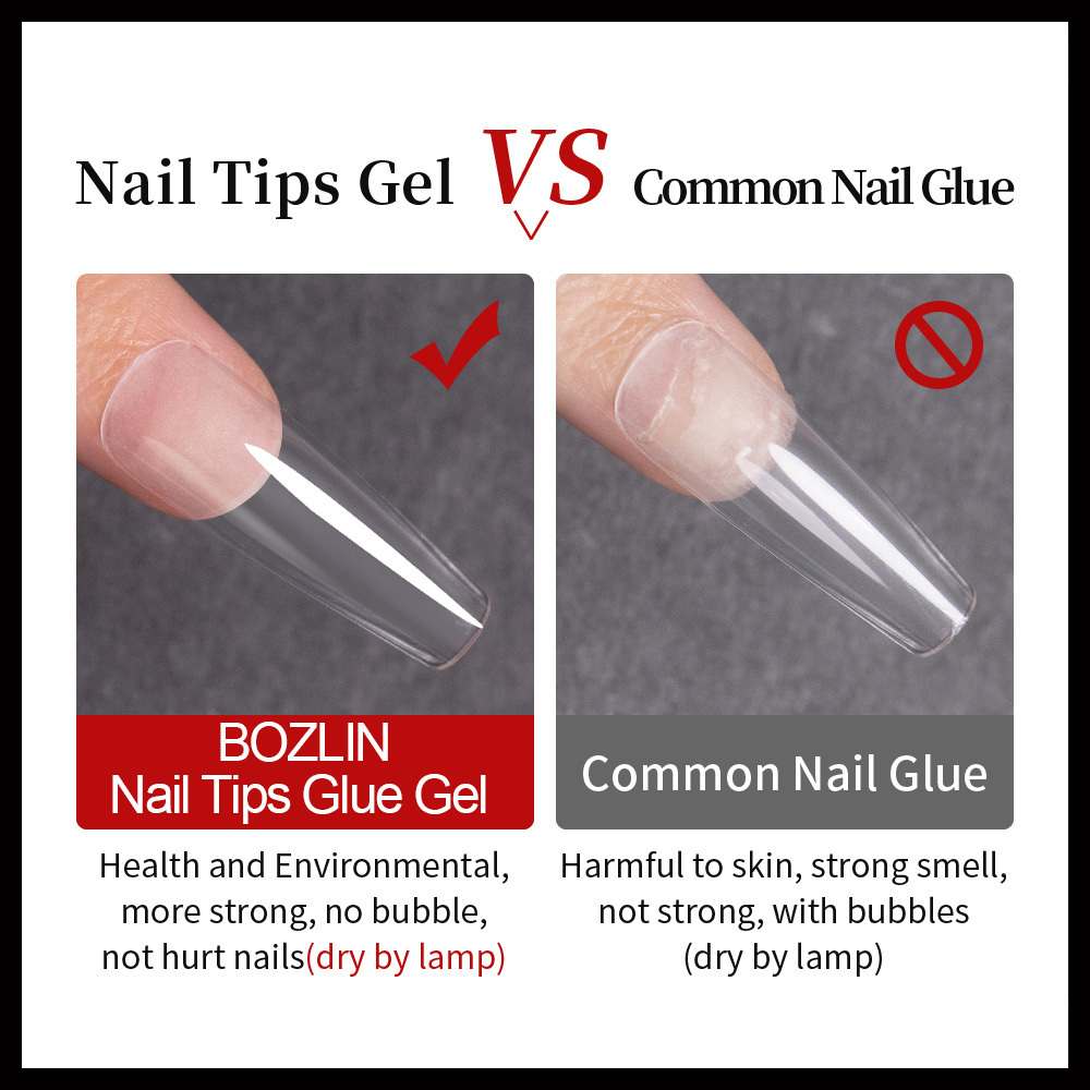 BOZLIN Professional Wholesale Press On Nail Gel Glue Private Label Adhesive Nail Resin Gel Polish Glue Tips Nails Soft Tip Gel