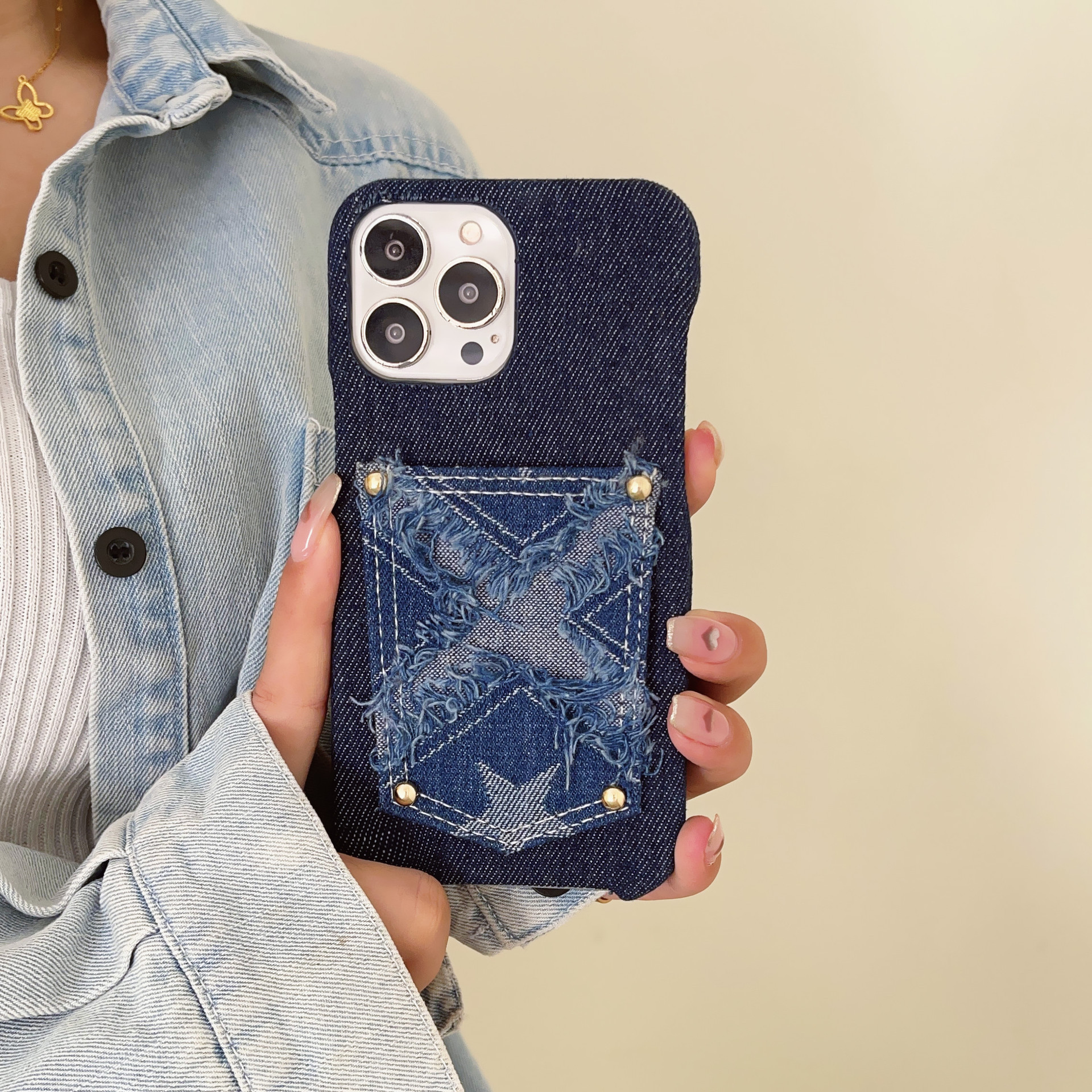 Ins Style Soft Jean Denim Fabric Phone Case with Card Holder Purse Card Slot Case For iPhone 11-14Pro max