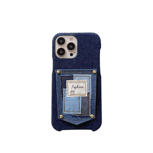 Ins Style Soft Jean Denim Fabric Phone Case with Card Holder Purse Card Slot Case For iPhone 11-14Pro max