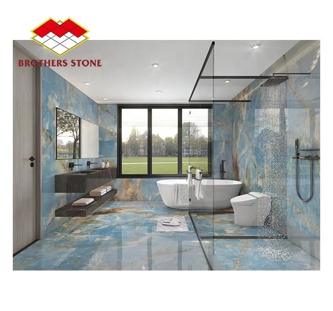 Natural Stone Polished Blue Onyx Tiles Backlit Blue Ice Onyx Marble Blue natural translucent onyx stone slab