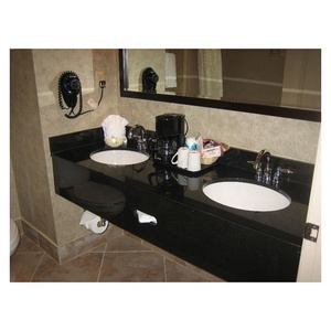 China cheap black galaxy granite price black granite stone bathroom worktop with double white basin