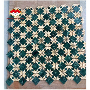 Natural green and beige marble mosaic tile cutting marble star flower Design Wall And Floor