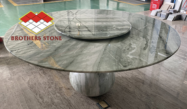 light green marble with black veins double layer Green marble dining table set Round Dinner Table