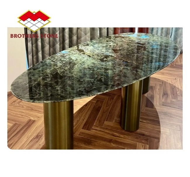 Polished Natural Stone Emerald Blue Granite Labradorite Blue Granite Slab Tiles For Countertop Table set