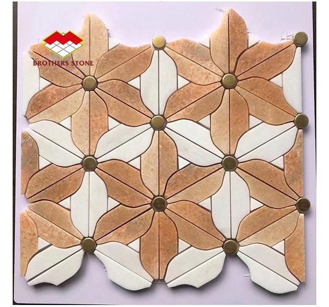 Natural green and beige marble mosaic tile cutting marble star flower Design Wall And Floor