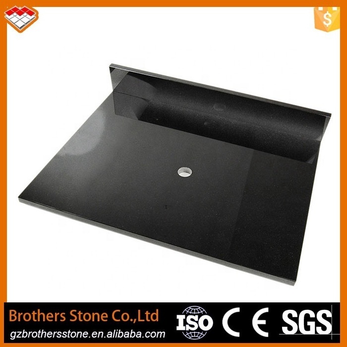 China cheap black galaxy granite price black granite stone bathroom worktop with double white basin