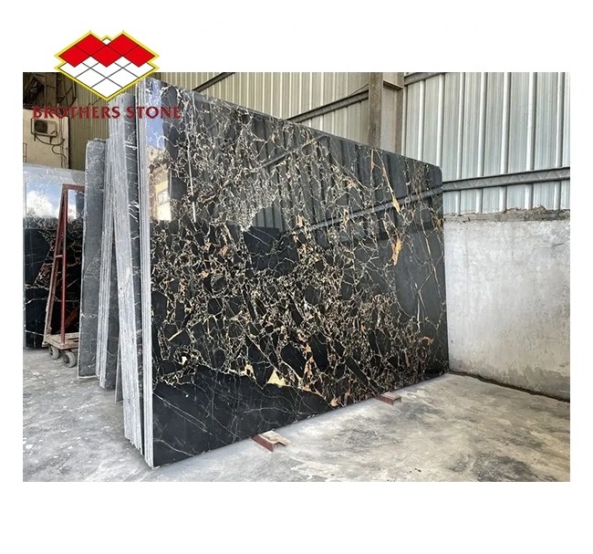 China Black portoro Marble Slab With Golden  vein Athens Marbles Black Marble Slabs