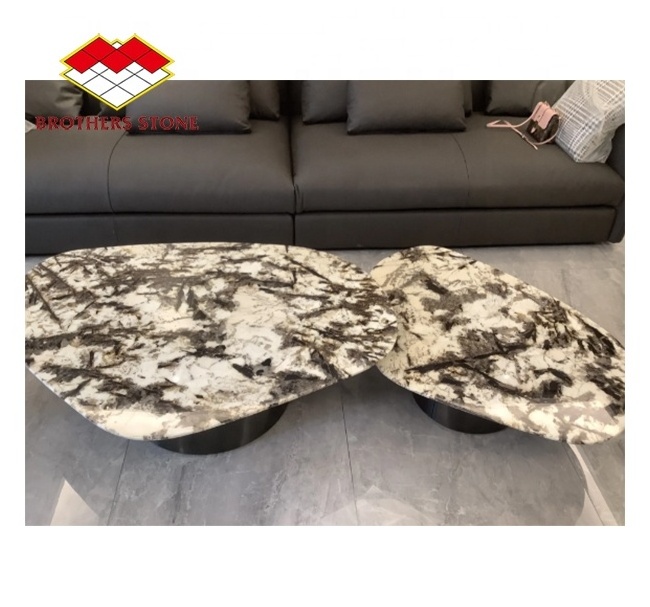 Luxury marble top coffee table set mdf wood side marble coffee table