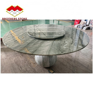 light green marble with black veins double layer Green marble dining table set Round Dinner Table