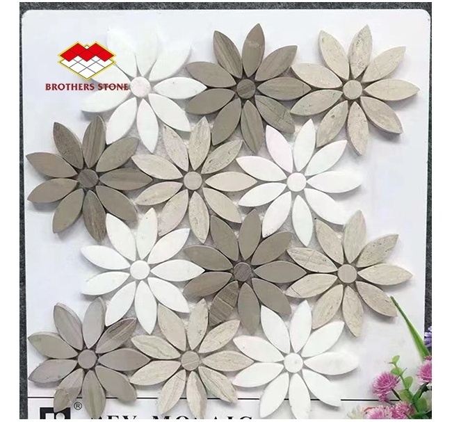 Natural green and beige marble mosaic tile cutting marble star flower Design Wall And Floor