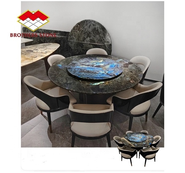 Polished Natural Stone Emerald Blue Granite Labradorite Blue Granite Slab Tiles For Countertop Table set