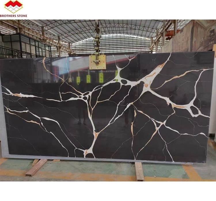 Kitchen Countertop Artificial Sparkle Quartz Stone 6mm 8mm Black Thin Quartz Stone Slabs