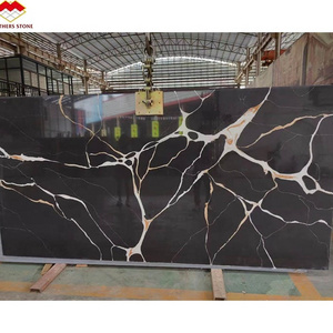 Kitchen Countertop Artificial Sparkle Quartz Stone 6mm 8mm Black Thin Quartz Stone Slabs