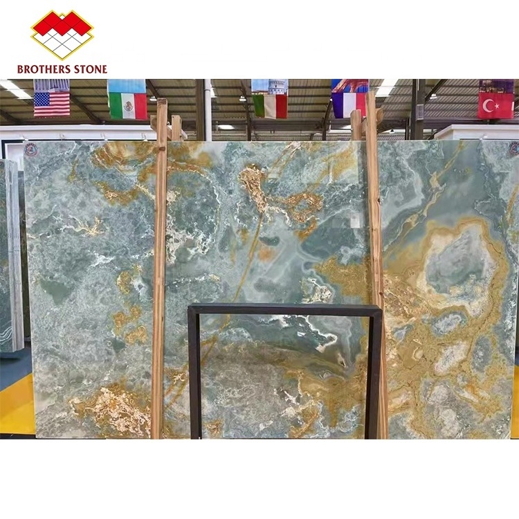 Hot sell Polished Blue onyx flooring Tiles Backlit blue Ice Onyx Marble Slab blue onyx for dinning tables