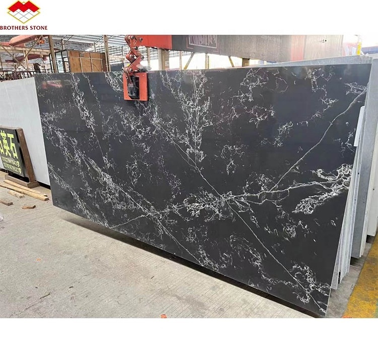 Kitchen Countertop Artificial Sparkle Quartz Stone 6mm 8mm Black Thin Quartz Stone Slabs