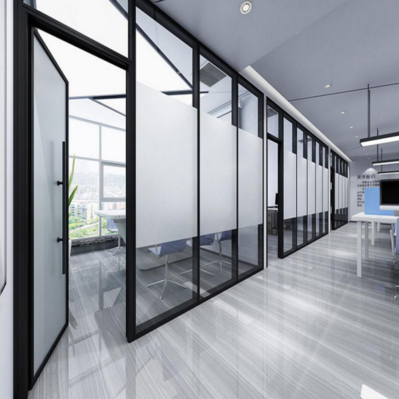 Modern Conference Room Divider Office Aluminum Single Frosted Glass Office Partition Wall