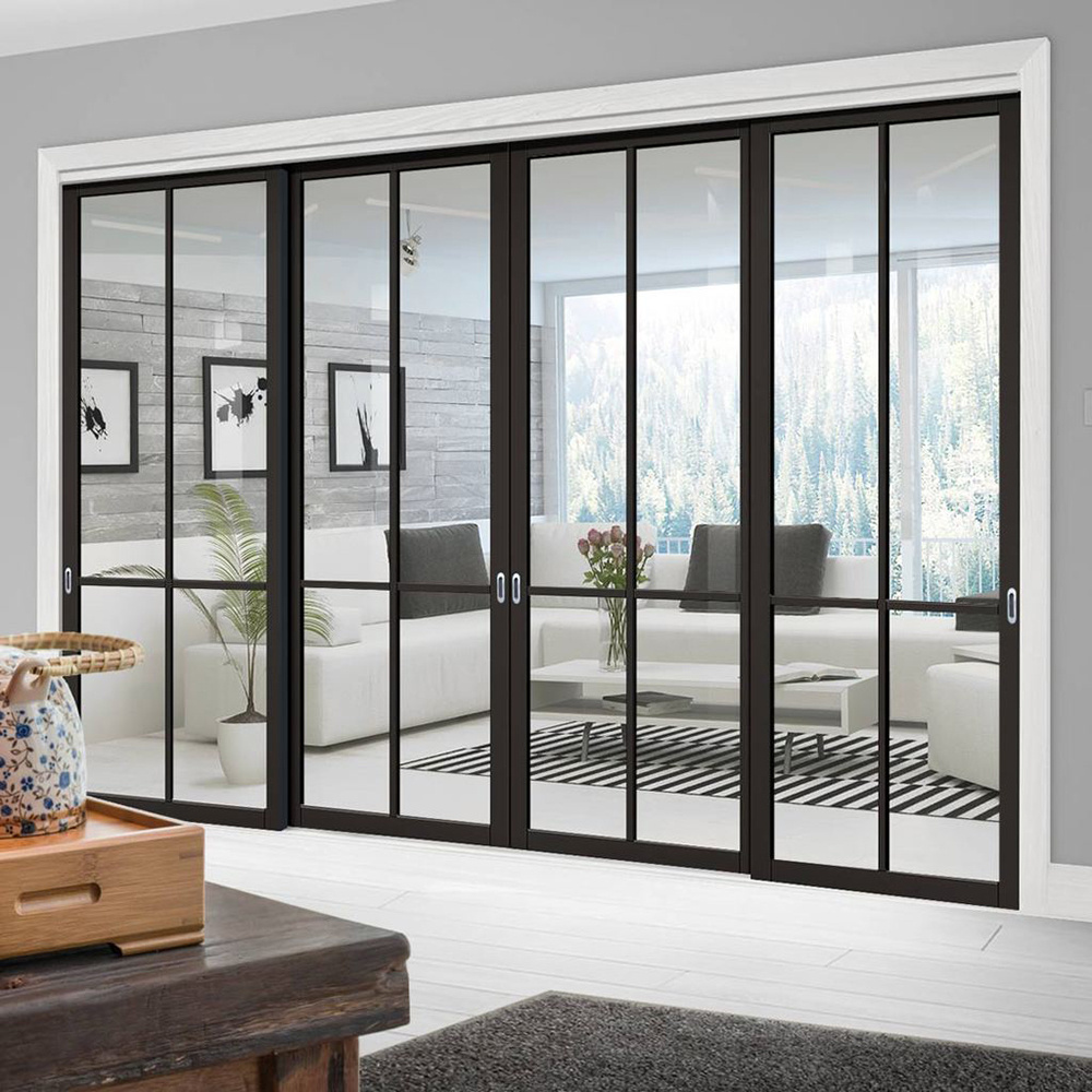 Commercial Aluminum Exterior Soundproof Frosted Interior Double Steel Big Glass Sliding Entry Door Frame Sliding Door