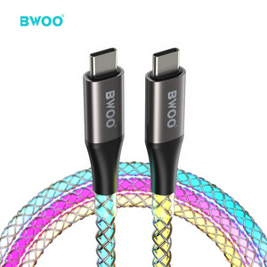 BWOO wholesale 65W mobile phone type c to type c usb cable RGB light fast charging transparent type-c usb cable