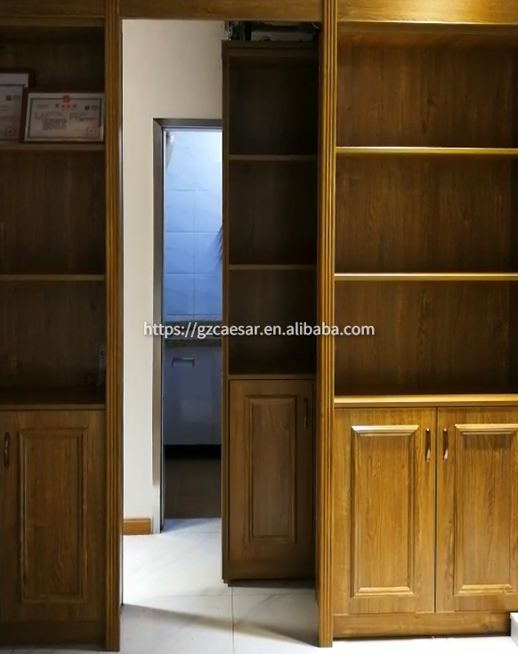 Hidden automatic sliding wood door system opener cabinet flush secret door