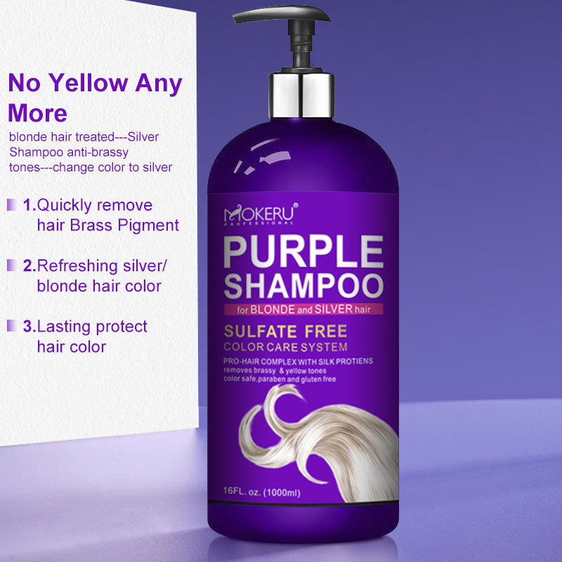 Mokeru sulfate free professional purple shampoo silver toning hair shampoo remove yellow tone instant and long lasting