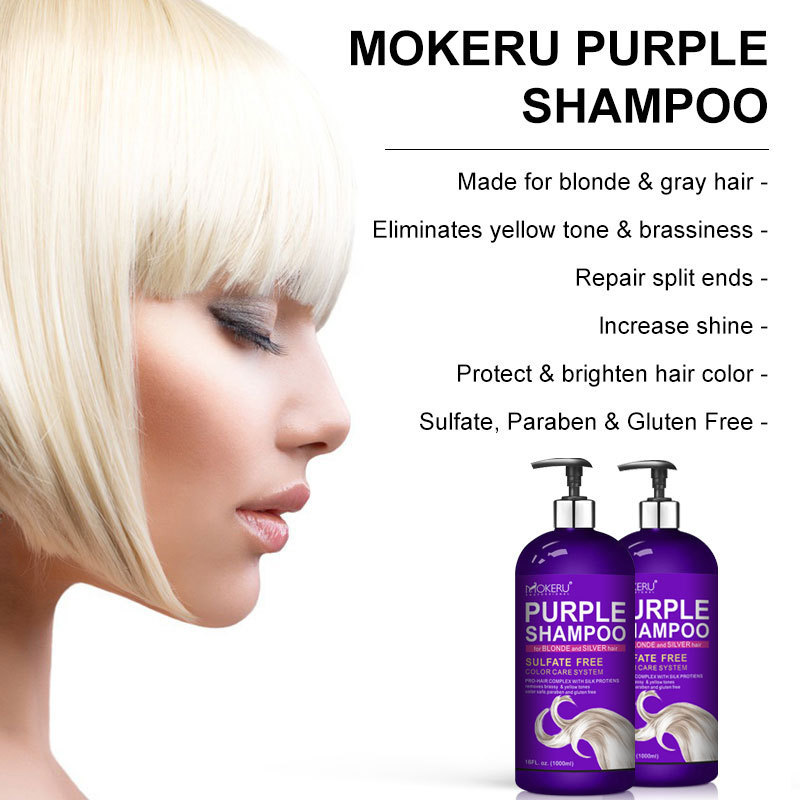 Mokeru sulfate free professional purple shampoo silver toning hair shampoo remove yellow tone instant and long lasting