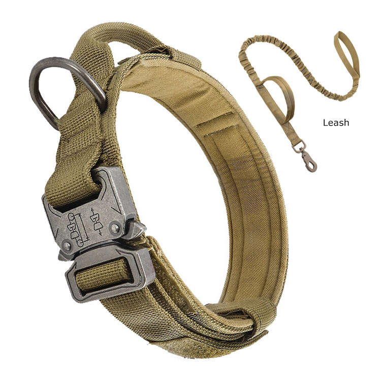 Wholesale Heavy Duty Metal Buckle Pet Dog Training Collar Large Dogs Collar And Leash Set Tactical Dog Collar