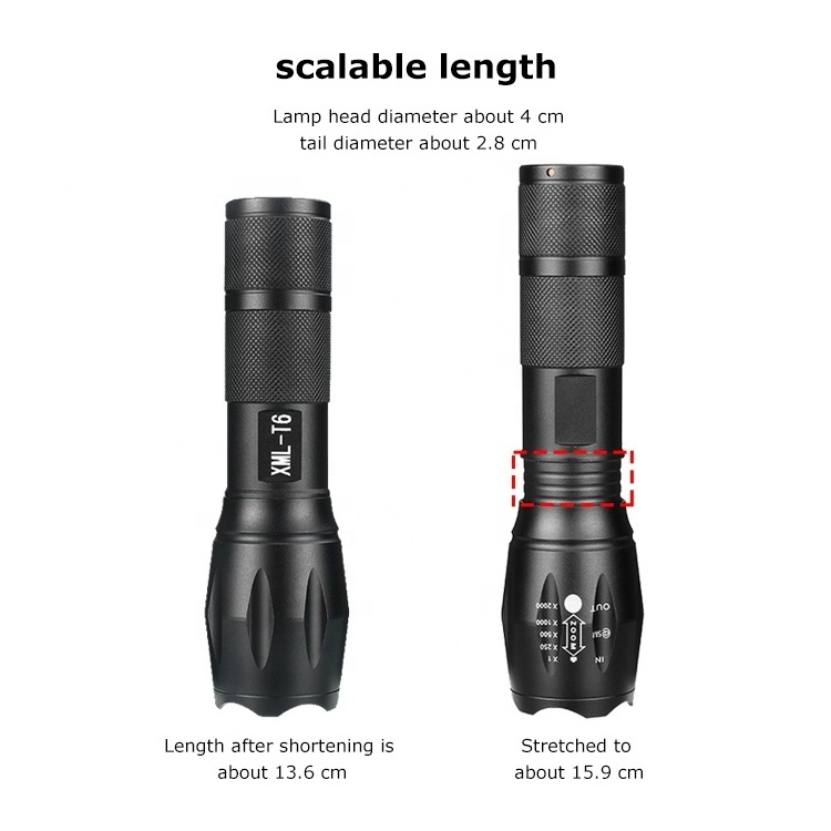 Wholesale T6 LED Powerful Zoomable Tactical Flashlight Waterproof Outdoor Travel Hike Camping Work Spotlight Torch