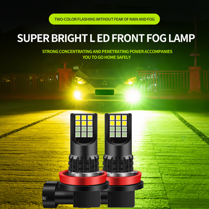 Two-color H8 LED Fog Lights Bulb H7 H9 H11 H4 H16 P13W 9005 HB3 9006 HB4 3030 24SMD LED Front Fog Lamp DRL Accessories