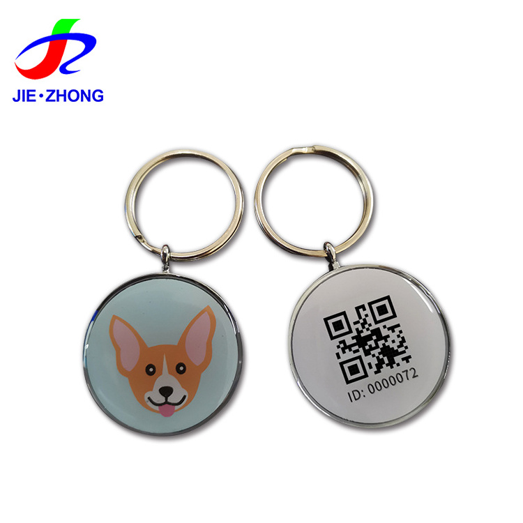 Custom Waterproof RFID Pet QR Code ID Tag NFC Smart Epoxy Pet Dog Name Tag With Metal Ring