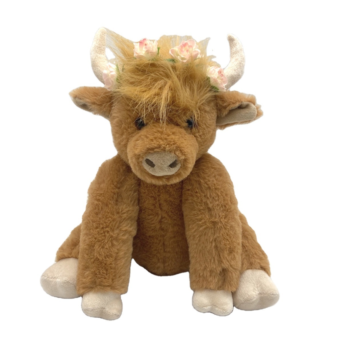 Simulation Scottish Highland Cow Plush Animal Doll Arms Flexible Long-Haired Yak with Music Plush Toy For Girls Boys Gifts