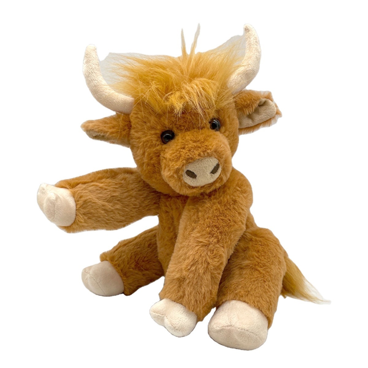 Simulation Scottish Highland Cow Plush Animal Doll Arms Flexible Long-Haired Yak with Music Plush Toy For Girls Boys Gifts