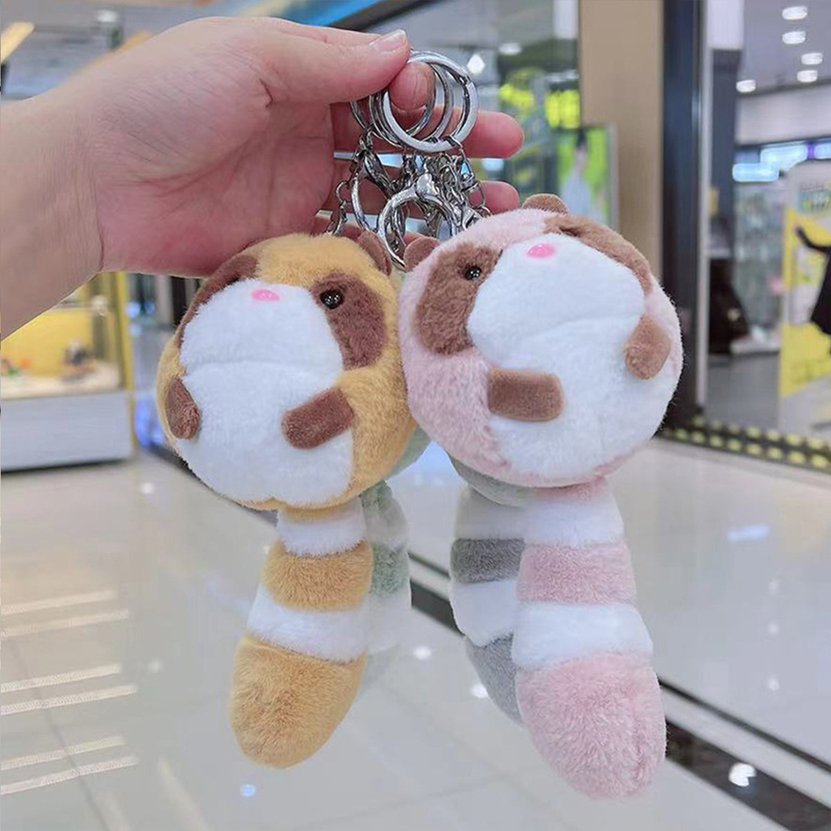 Hot Sales kids kawaii cute cartoon designer car key chains toy keyrings Odd tailed bear Little raccoon Plush keychain bag charms