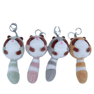 Hot Sales kids kawaii cute cartoon designer car key chains toy keyrings Odd tailed bear Little raccoon Plush keychain bag charms