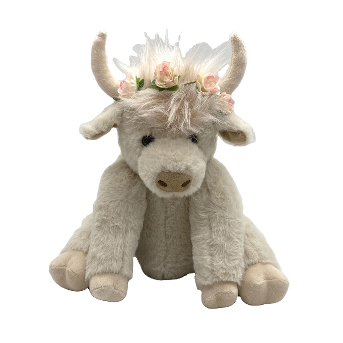 Simulation Scottish Highland Cow Plush Animal Doll Arms Flexible Long-Haired Yak with Music Plush Toy For Girls Boys Gifts