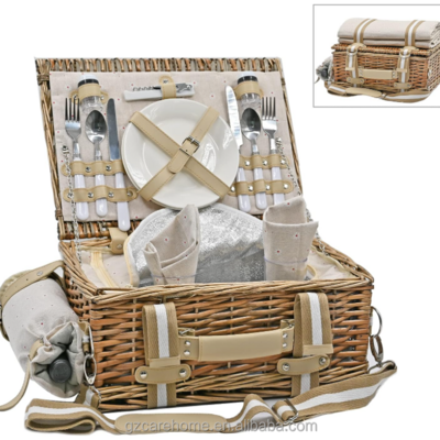 Rattan Picnic Basket Set with Insulated Liner and Waterproof Picnic Blanket Wine Pouch Large Wicker Picnic Hamper for Camping