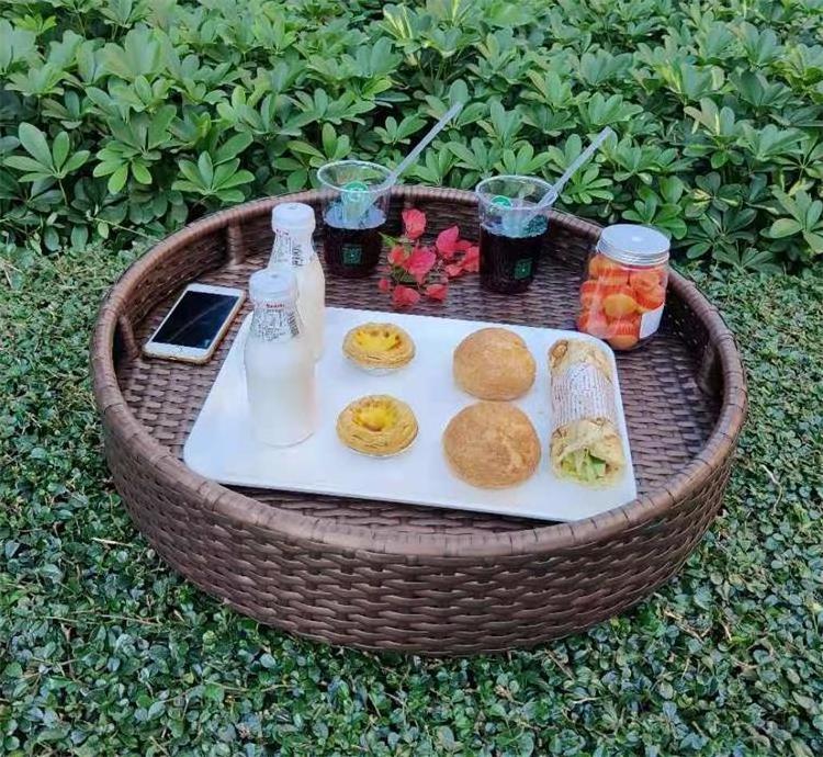 high end bali swimming pool drinks food breakfast serving trays round rattan floating tray for pool