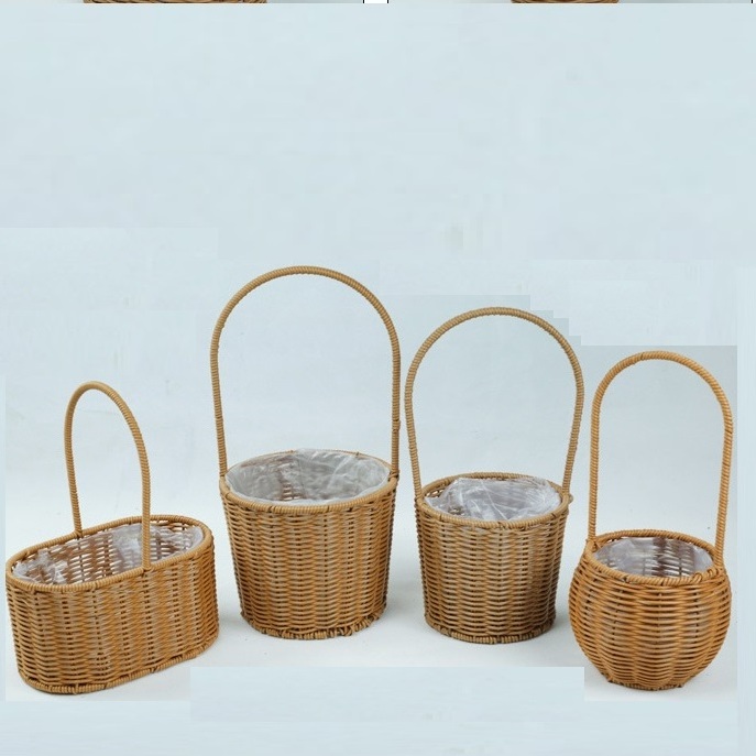 New Arrival Discount Wholesale Large Wall Hanging Gift Fruit Easter Egg Wicker Baskets With Handles Plastic Rattan Flower Basket