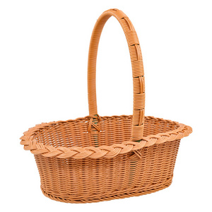 Hot Oval Hand pp Rattan Woven Fruit Storage Basket Cheap Home Decorative Picnic Outdoor Gifts Storage Basket with Handle