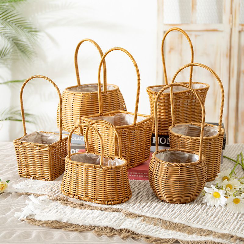 New Arrival Discount Wholesale Large Wall Hanging Gift Fruit Easter Egg Wicker Baskets With Handles Plastic Rattan Flower Basket