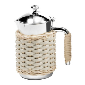 Wheat Rattan Coffee Pot Arabic Thermos With Glass Refill Thermos Jug