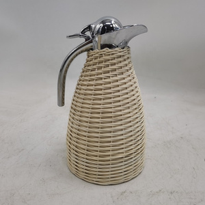 Newborn high quality customized hand made rattan stainless steel vacuum insulated water bottle thermos tea coffee pot