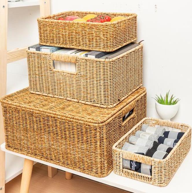 Factory customized   plastic rattan woven home storage  basket  closet basket wardrobe basket for  bar underwaist