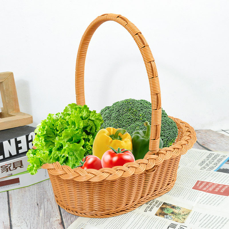 Hot Oval Hand pp Rattan Woven Fruit Storage Basket Cheap Home Decorative Picnic Outdoor Gifts Storage Basket with Handle