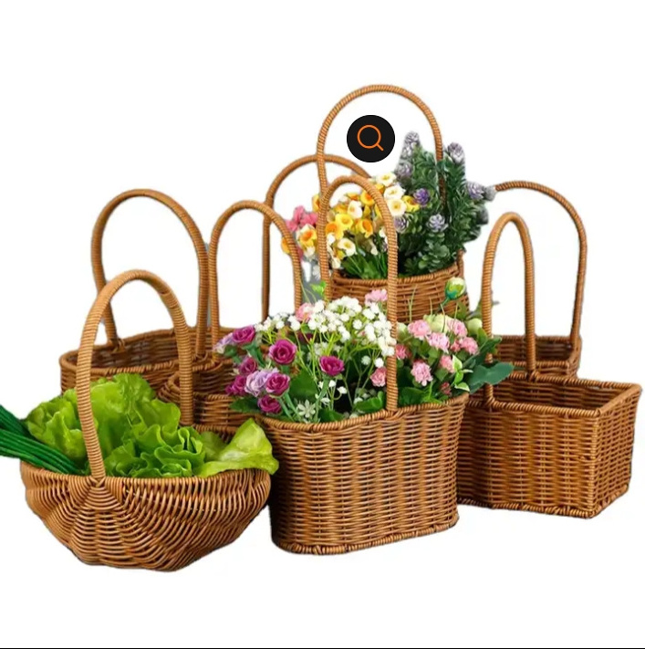 New Arrival Discount Wholesale Large Wall Hanging Gift Fruit Easter Egg Wicker Baskets With Handles Plastic Rattan Flower Basket